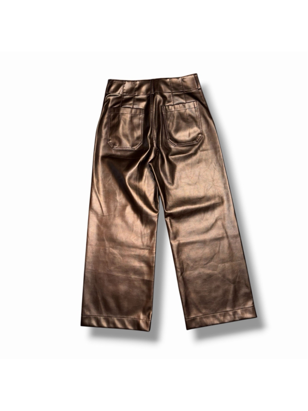 Anthropologie Maeve Colette Cropped Wide Leg Pants Faux Leather Brown 28 - Picture 4 of 7